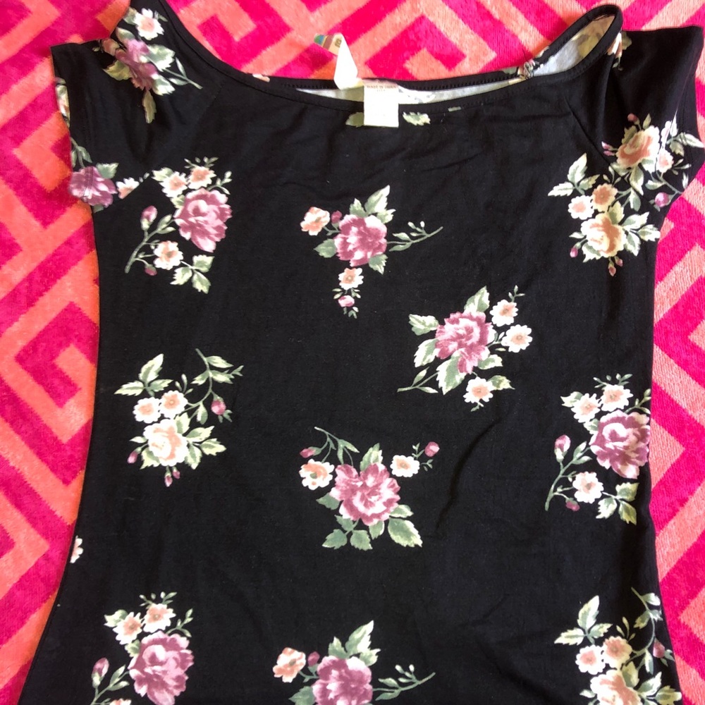Black Flowered Off The Shoulder Shirt